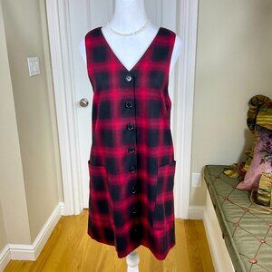 Mango Dress Plaid Red Sleeveless Vest Style V-Neck Patch Pockets (XS)